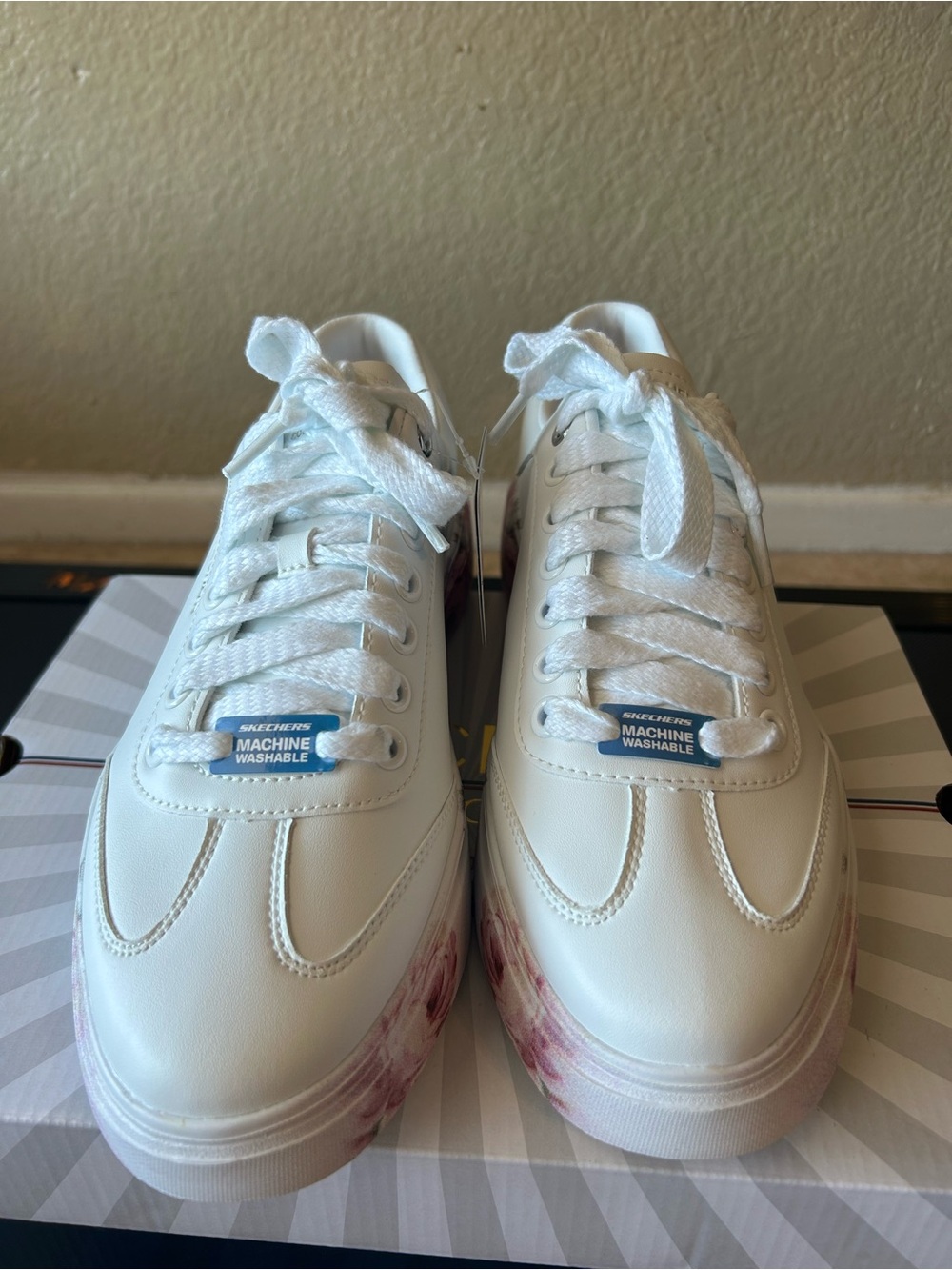 Skechers White Platform Sneakers with Pink Floral Accent - Picture 3 of 5